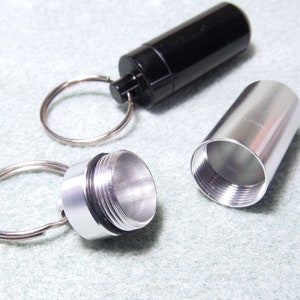 Metallflasche Schlüsselanhänger, Medikamente Halter, Rezept Flasche, Schwarz oder Silber