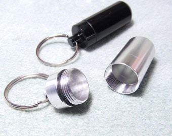 Metal Bottle Keychain, Medication Holder, Prescription Bottle, Black or Silver