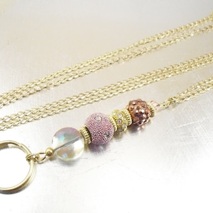 Roze, goud en koper ovale link gouden ketting of lederen koord ID Lanyard, badgehouder, sleutelhanger ketting