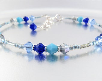 Shades of Blue Crystal Ankle Bracelet, Anklet