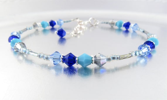 Shades of Blue Crystal Ankle Bracelet, Anklet