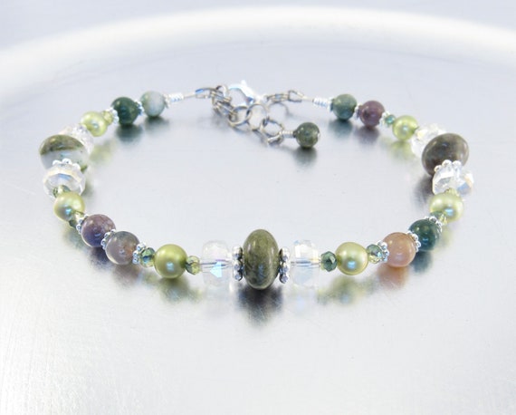 Iron Ore and Fancy Jasper, Freshwater Pearl and AB Crystal Glass Bracelet