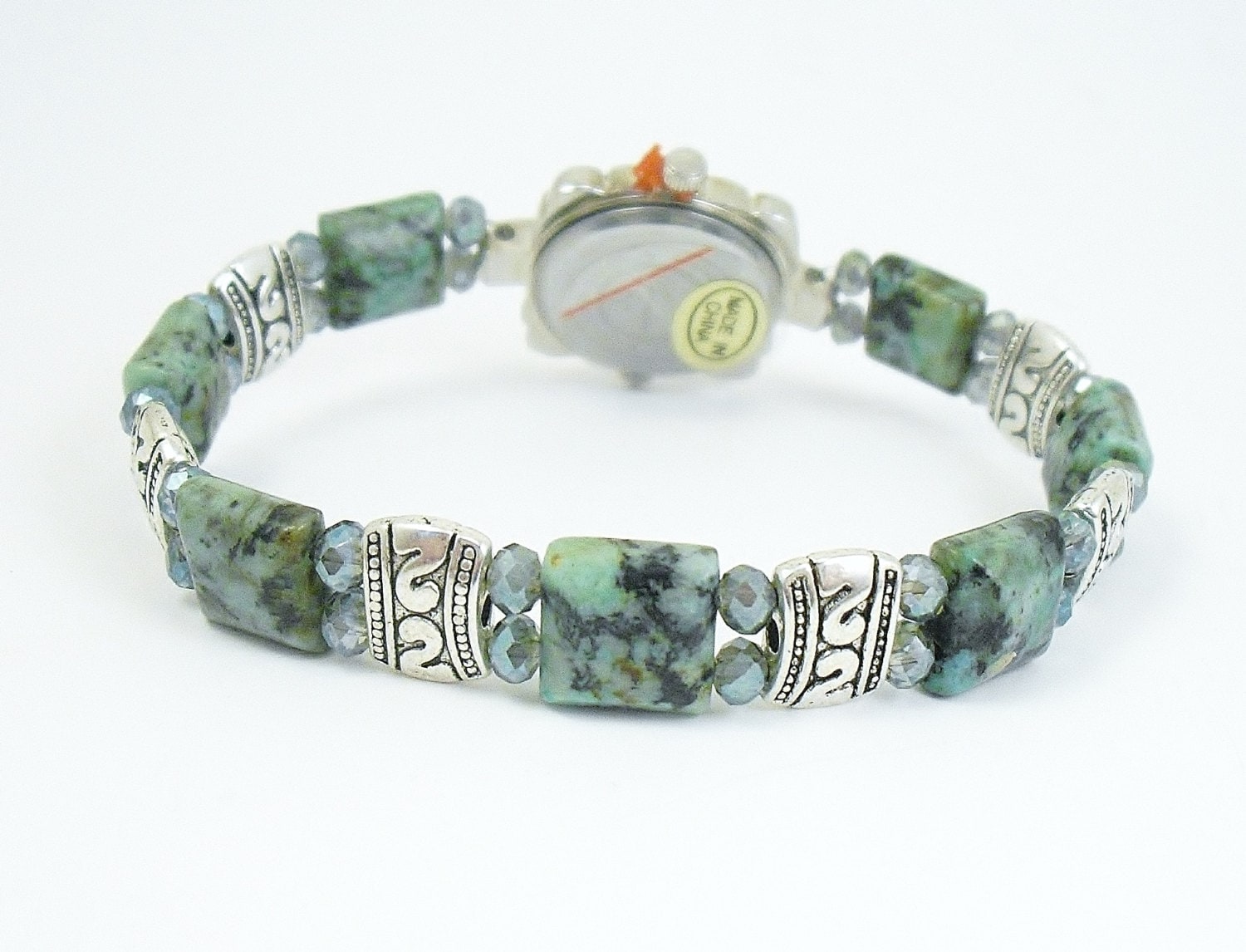 Beaded Bracelet Watch Petite African Turquoise Stretchy Bracelet Watch