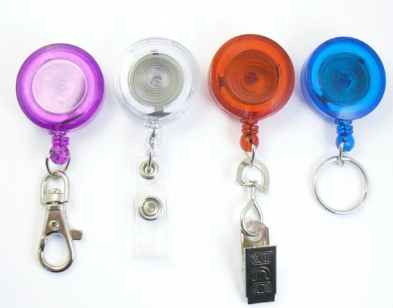 ID Badge Reel - Clip Style, White, Blue, Red, Purple with YOUR CHOICE of Attachment