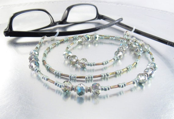 Rainbow Crystal Glass Sparkly Beaded Eyeglass Lanyard, Leash
