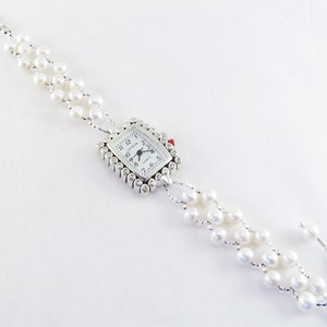 Pearl Bracelet Watch White Freshwater Pearl Bracelet Watch in Silver ...