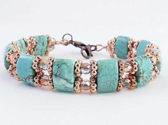 YOUR CHOICE - Turquoise Howlite and Capri Gold Copper Crystal Medical ID Bracelet, Interchangeable Bracelet, Regular Bracelet
