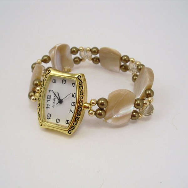 Tan Mother of Pearl  Band Watch