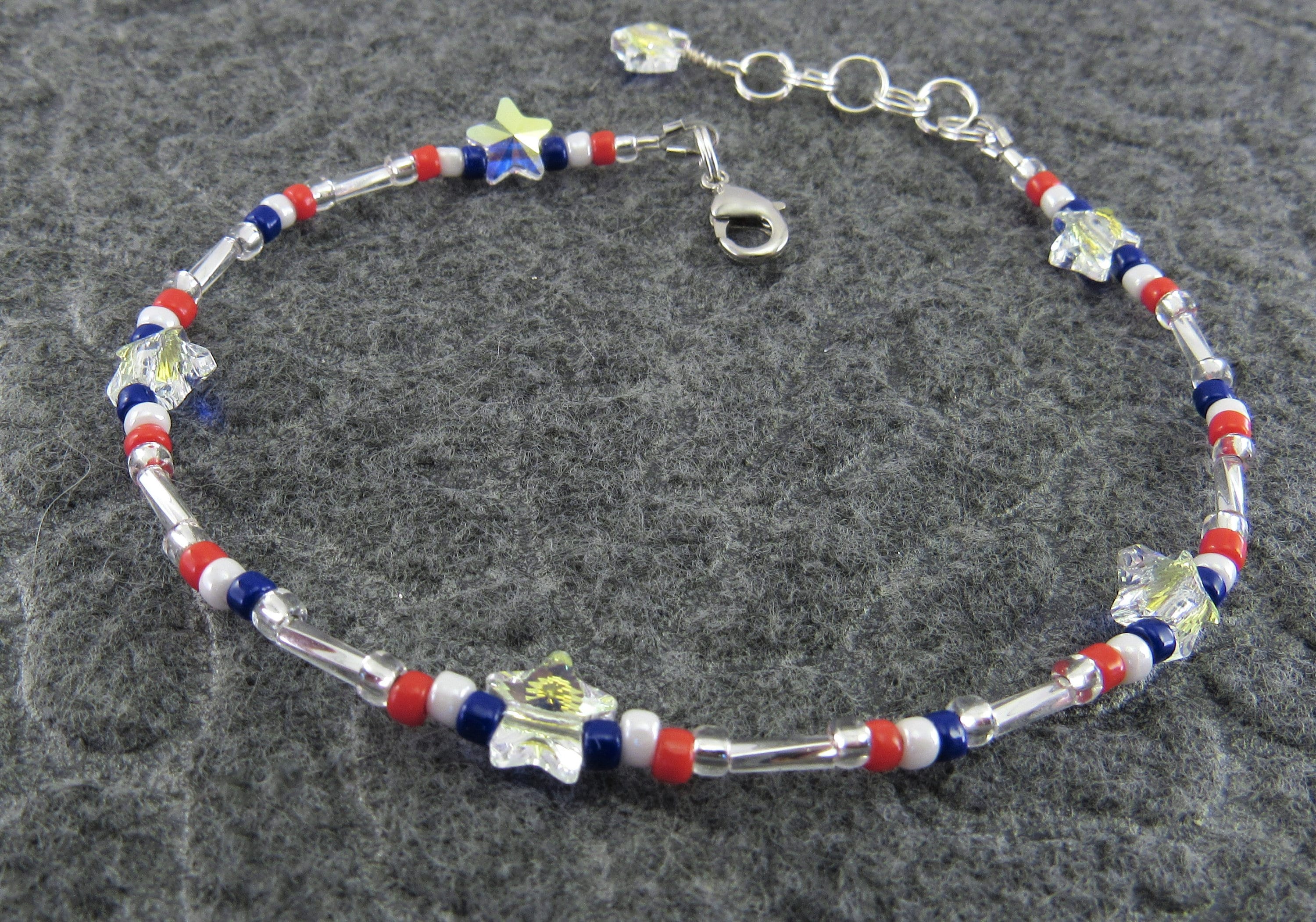 Blue Iolite Anklet, Silver Handmade Birthstone Crystal Beaded Ankle Br