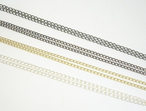 Silver, Gold, Copper or Antique Gold Plated 3.5mm x 5mm Hammered Oval Soldered Link Curb Chain with Clasp for Lanyard Add-Ons