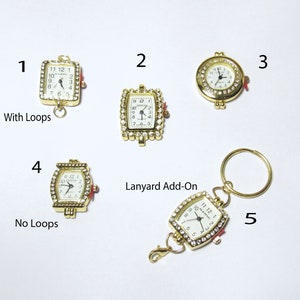 Gold Rhinestone Watch Face Add-On for Lanyards, ID Badge Holders, Necklaces-SEVERAL CHOICES image 1