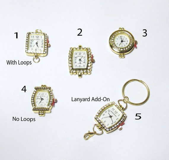 Gold Rhinestone Watch Face Add-On for Lanyards, ID Badge Holders, Necklaces-SEVERAL CHOICES