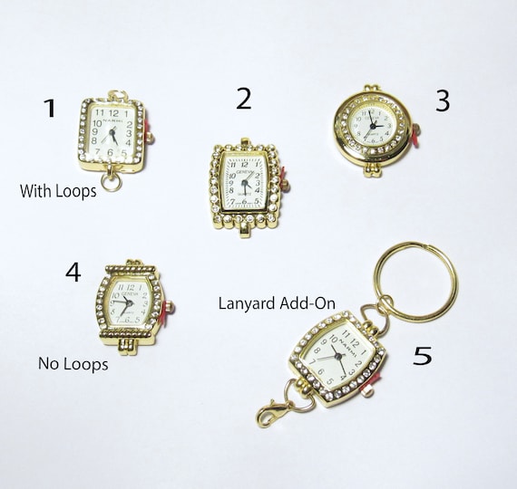 Gold Rhinestone Watch Face Add-On for Lanyards, ID Badge Holders, Necklaces-SEVERAL CHOICES