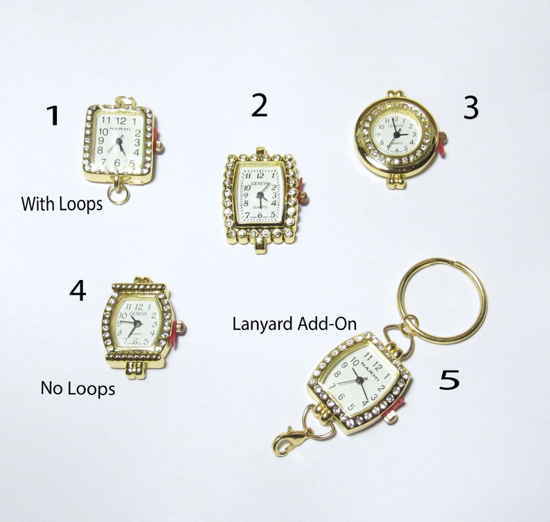 Gold Rhinestone Watch Face Add-On for Lanyards, ID Badge Holders, Necklaces-SEVERAL CHOICES image 1