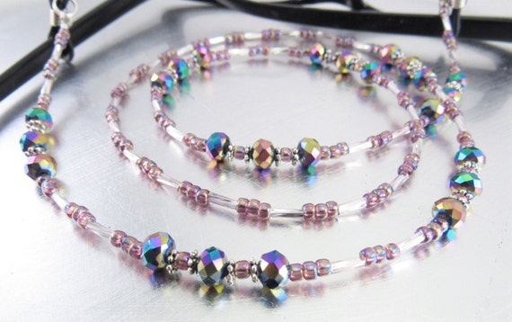 Faceted Rainbow Crystal and Amethyst Glass Eyeglass Lanyard, Eyeglass Leash, Glasses Holder