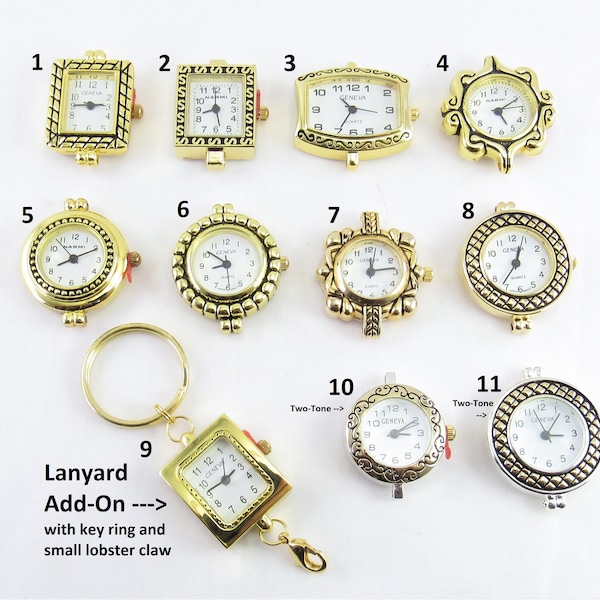 Gold Watch Face Add-On for Lanyards, ID Badge Holders, Necklaces-SEVERAL CHOICES
