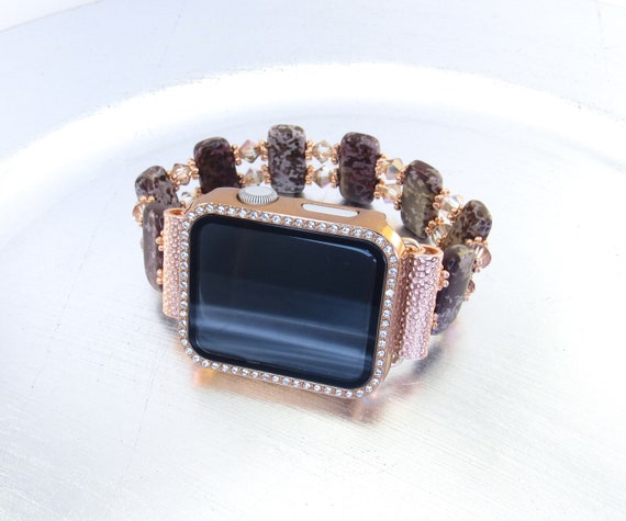 Apple Watch Band - Brown and Copper Tiger Jasper and Light Metallic Copper Bicone Apple Watch Band