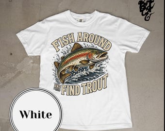 vis rond en vind forel T-shirt | Vintage forelillustratie, visserij-T-shirt | Zomerkleding | Meme | Grappig shirt | Vissen