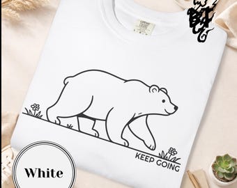 Camiseta con ilustración de oso en estilo lineal "Keep Going" / Camiseta motivacional minimalista / Color cómodo 1717 / Motivacional / Camiseta de moda