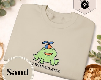 Sweat-shirt ras du cou grenouille surstimulé | Conception mignonne d'amphibien de bande dessinée | Cadeau pour amoureux de grenouille | Gildan 1800 unisexe | Graphisme mignon