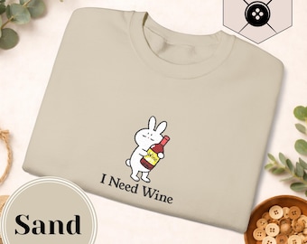 Sweat-shirt J'ai besoin de vin | Motif brodé | Cadeau pour amateur de vin | Vêtements de sport | Gildan 1800 unisexe | sarcastique