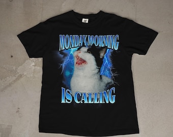 Camiseta con estampado de gato "El lunes por la mañana me llama" / Camiseta con estampado de gato gritando