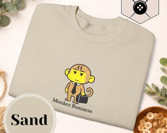 Sweat-shirt singe d'affaires singe | Graphique mignon | Motif brodé | Gildan 1800 unisexe | Cadeau pour les amoureux des animaux | Confortable