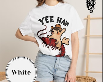 Camiseta Yee Haw Cat Riding Shrimp / Diseño Cowboy Cat Shrimp / Ropa de verano / Regalo para amantes de los animales / Regalo para ella