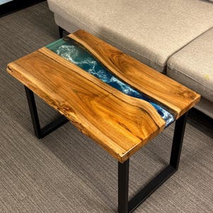 USA Epoxy Resin River Coffee Table – Live Edge Wood Table, Handmade Blue River Table, Modern Rustic Furniture, Custom Resin Dining Table