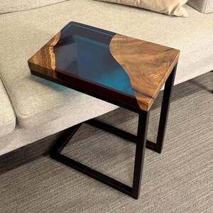 Epoxy Resin C Table, Modern Sofa Side Table, Custom Wood Accent