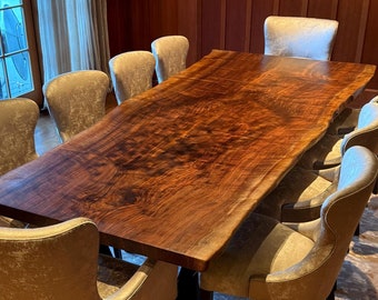 American Black Walnut Live Edge Dining Table, Custom Wood Slab USA Made