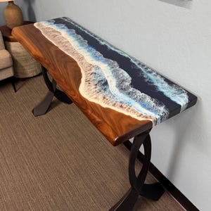 Risen Wood Console Table, Narrow Hallway Table, Epoxy Slim Table, Coastal Furniture, Ocean Wave Bar Table, Entryway Furniture, New Home Gift