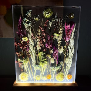 Epoxy Resin lamp with real flowers, Handmade Epoxy Nightlamp, Artisian Lamp, Night Light, Wood Lamp, Unique gift, Christmas Home Decor