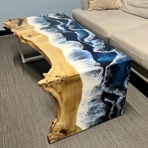 USA - Resin Table, Living Room Decor, Epoxy Resin Ocean, Designer Resin Table, Natural Wood Tables, Live Edge Table, Resin Epoxy Wood Table