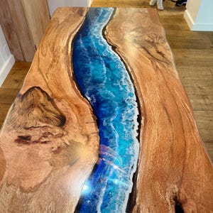 USA - Custom Epoxy Resin Conference Table, Blue epoxy river table, Oak Wood Epoxy River Dining Table, Modern Kitchen Table, Office desk