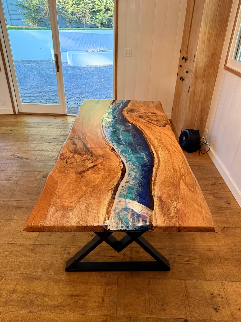 Custom Oak Wood Epoxy River Table – Modern Conference or Dining Table ...
