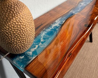 Handcrafted Live Edge Console Table, Epoxy Resin River, Rustic Entryway Sofa Table