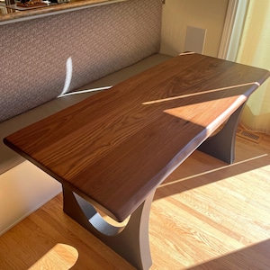 Live Edge Solid Walnut Wood Dining Table, Kitchen Table or Writing Desk, Computer Desk, Natural Walnut Wooden Farmhouse Table with Metal Leg