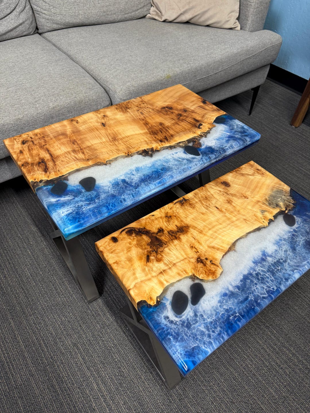 Handcrafted Fluorescent Ocean Wave Coffee Table, Epoxy Resin and Wood ...