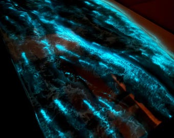 Fluorescent Ocean Wave Table, Epoxy Resin Table Art, Kitchen Table, Beach Style Dining Table, Epoxy Resin Coffee Table, New Home Furniture