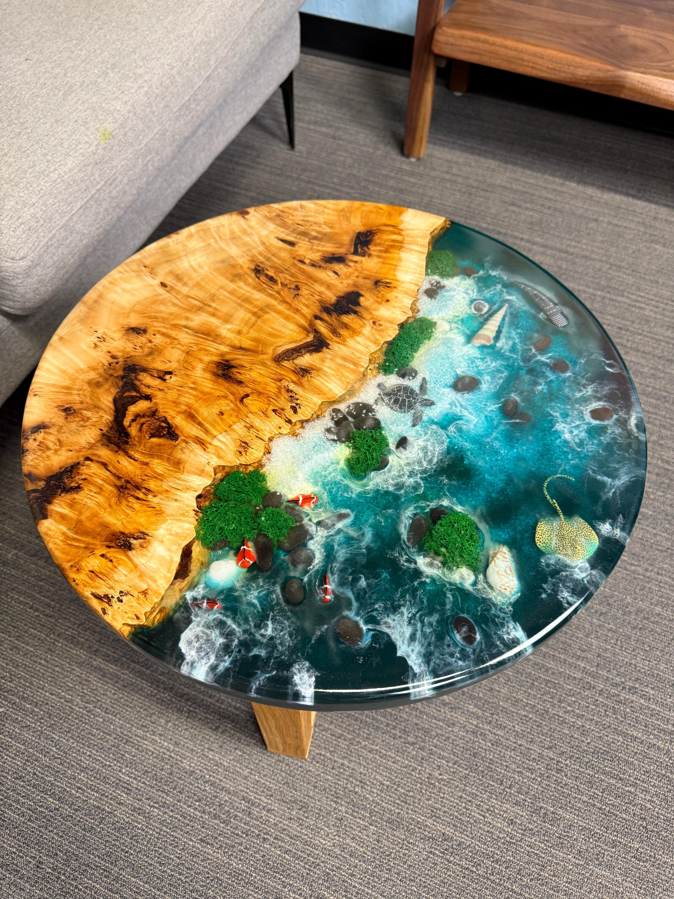 Epoxy Resin Ocean Coffee Table, Round Beach Wave Table, Coastal Decor ...