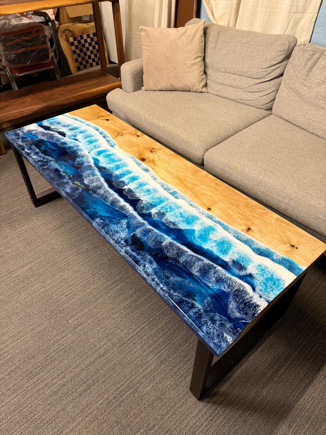 Handcrafted Fluorescent Ocean Wave Epoxy Resin Table, Wood Art - Etsy