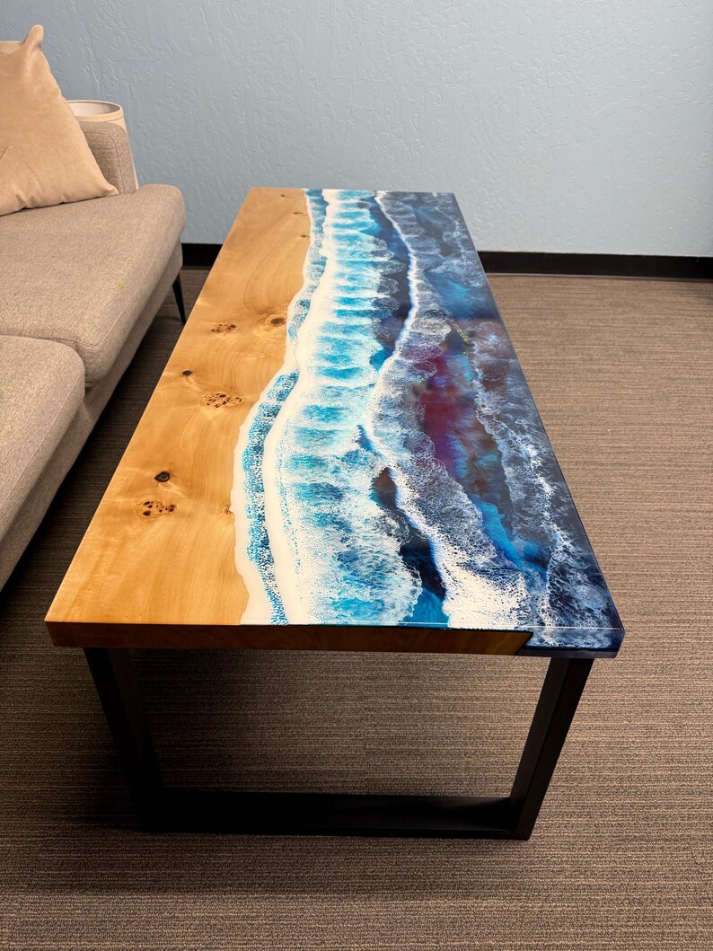 Handcrafted Fluorescent Ocean Wave Coffee Table, Epoxy Resin & Wood Art ...