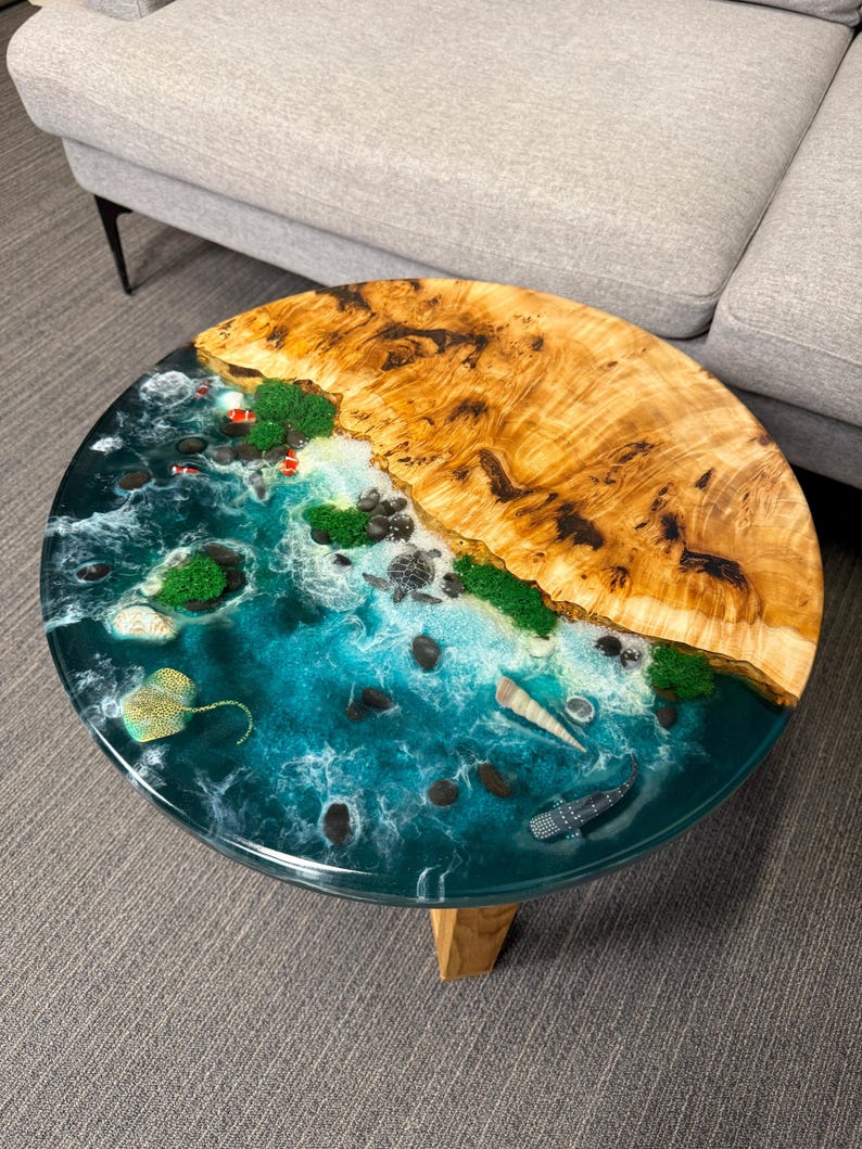 Epoxy Resin Ocean Coffee Table, Round Beach Wave Table, Coastal Decor ...