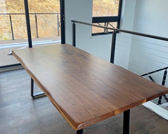 Solid Walnut Live Edge Dining Table, Epoxy River Design