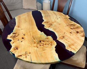 Handcrafted Round Epoxy Wood Dining Table, Custom Resin Art Furniture
