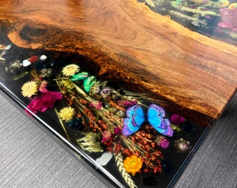Real Pressed Flower Coffee Table, Dried Flowers Desk, Preserved Resin Dining Table, Epoxy Resin River Table, Floral Resin Coffee Table