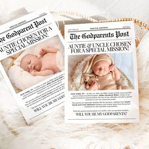 Will You Be My Godmother Proposal Card, Godmother Announcement,  Godparent Proposal Card, Godmother Keepsakes, Newspaper Custom