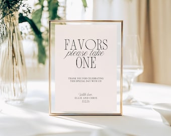 Plantilla minimalista para letreros de recuerdos de boda. Letrero "Por favor, tome uno". Letrero moderno de estilo bohemio para recuerdos de boda. Plantilla imprimible y editable.
