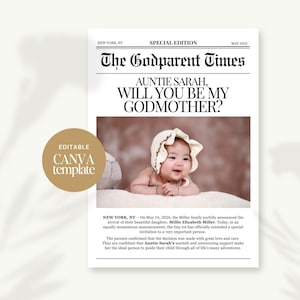 Will You Be My Godmother Proposal Godmother Announcement Godparents Proposal Ideas Godmother Keepsakes Newspaper Custom